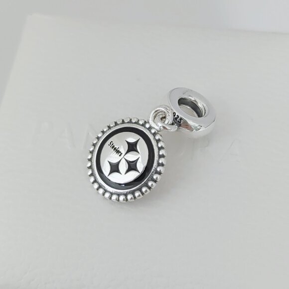 Pandora Pittsburgh Steelers NFL Logo Dangle Charm Pendant S925 Silver with box - Picture 4 of 7